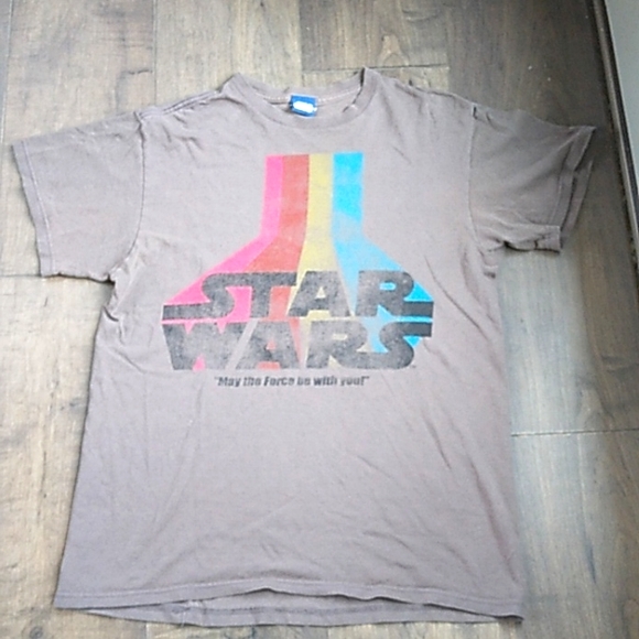 VTG Y2K STAR WARS MAY THE FORCE BE WITH YOU LUCAS FILMS WORN TEE MENS M - Picture 1 of 8
